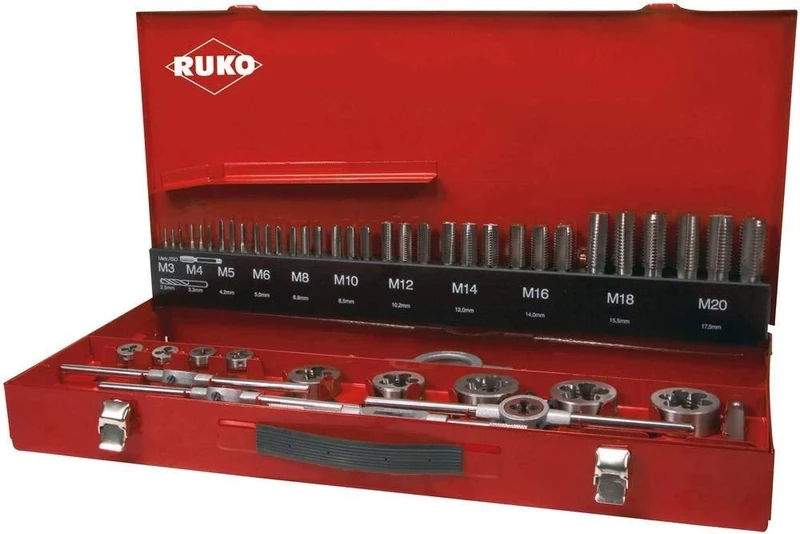RUKO HSS Thread Cutting Tool Set Steel Case, Bright Finish, 43 Pieces, R245041