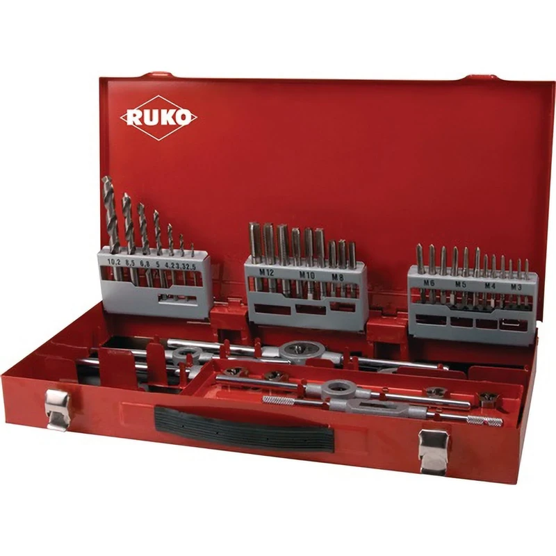 RUKO HSS Thread Cutting Tool Set Steel Case, Bright Finish, 44 Pieces, R245030
