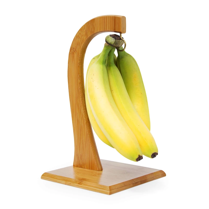 Relaxdays SHELDON Fruit And Vegetable Stand, 28.5 x 16 x 16, Decorative Banana Hanger, Bamboo, Natural Brown