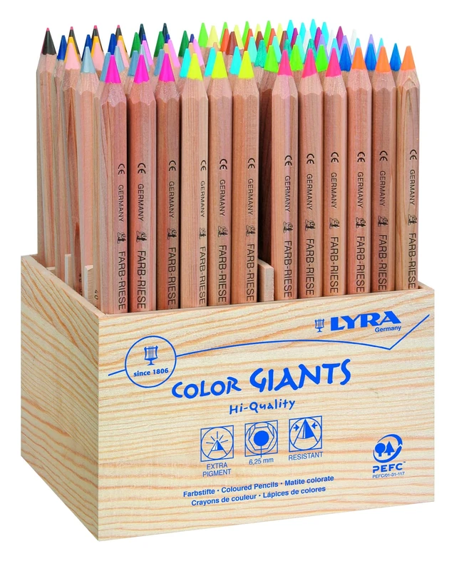 LYRA Color Giants Wooden Large Colouring Pencils, School pack, 96 Pieces Assorted Colours, Ideal for Children & Schools