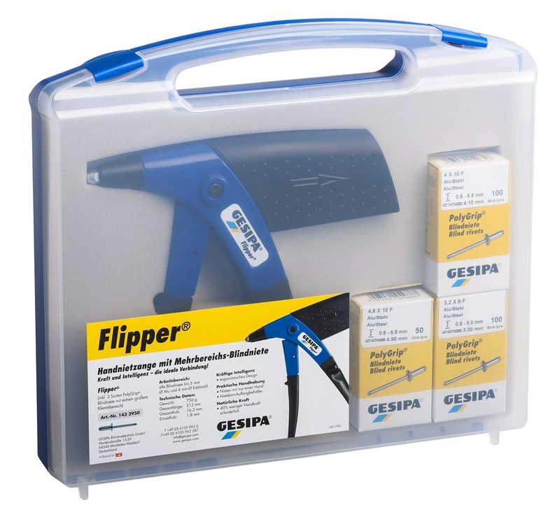 Gesipa 1433951 "Flipper" Blind Rivet Hand Tool Set, Blue/Black