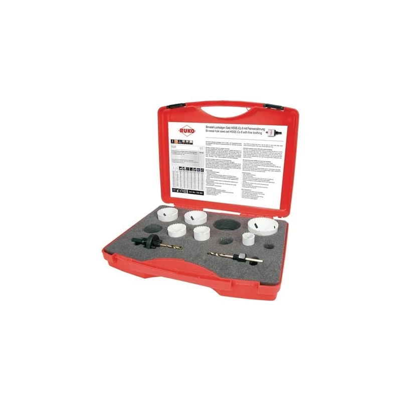 Ruko HSSE-Co 8 Bi-Metal Hole Saw Set in Plastic Case, White Finish, 8 Pieces, R126302