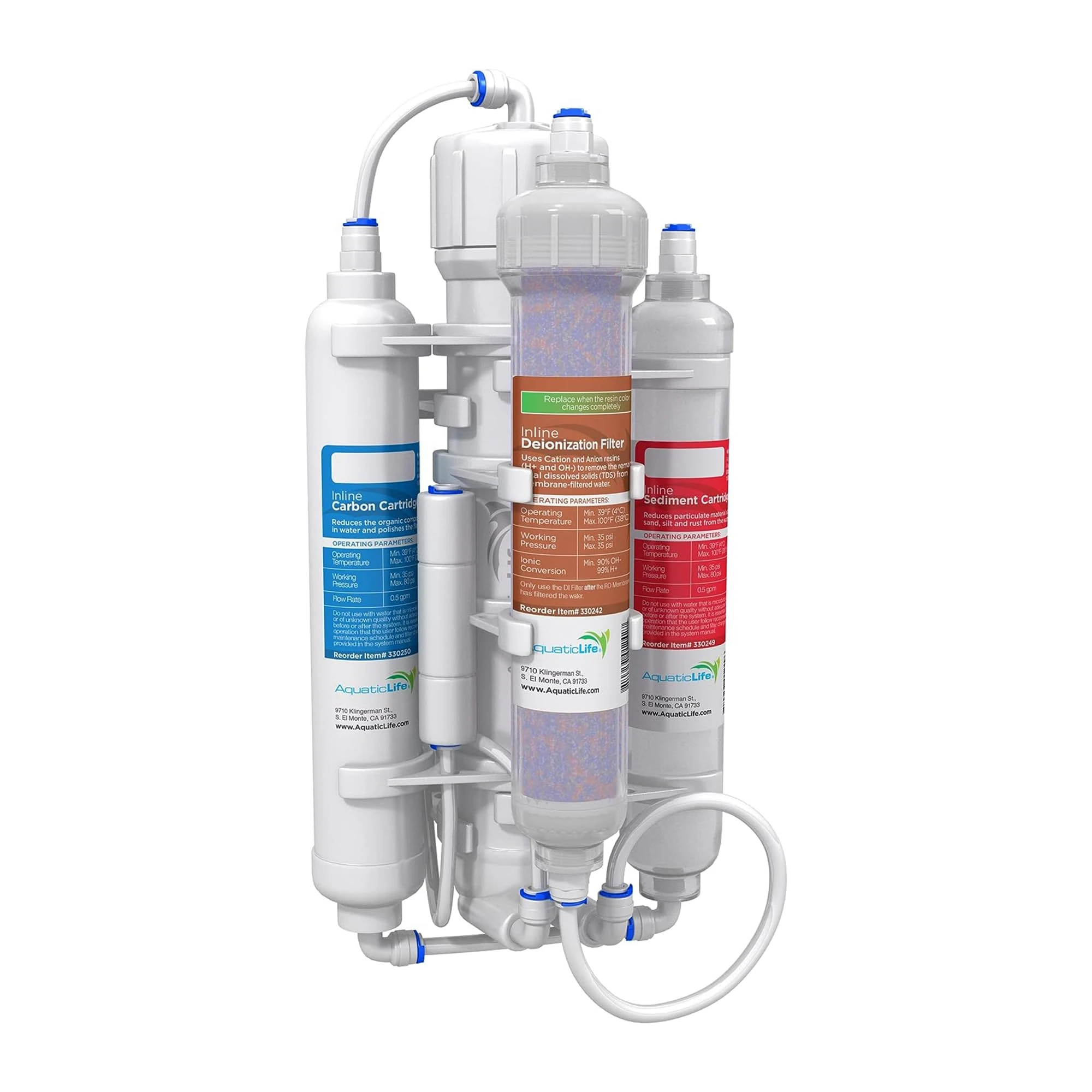 Aquatic Life Buddie Four Stage Reverse Osmosis System with Colour Changing Mixed Bed Deionization Cartridge