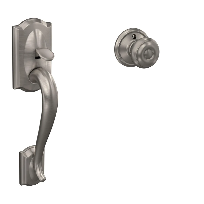SCHLAGE FE285 CAM 619 GEO Camelot Front Entry Handleset with Georgian Knob, Lower Half Grip, Satin Nickel