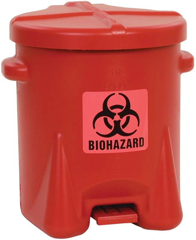 Eagle 943BIO Biohazardous Waste Polyethylene Safety Can with Foot Lever, 6 Gallon Capacity, Red