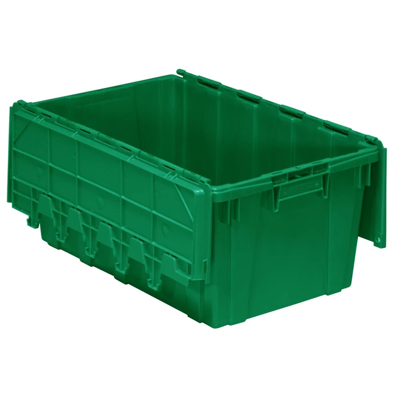 Buckhorn AR2717120204000 Industrial Plastic Stackable Storage KeepBox Tote Container with Hinged Attached Lid, 27-Inch L x 17-Inch W x 12-Inch H, Green