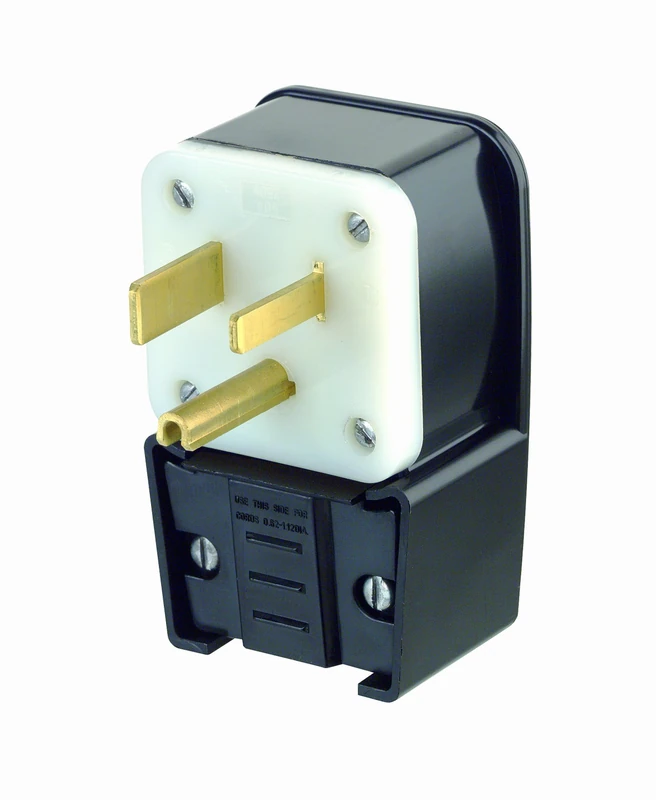 Leviton 9650-P 50 Amp, 250 Volts, Straight Blade, Plug, Industrial Grade, Grounding, Angle, Black