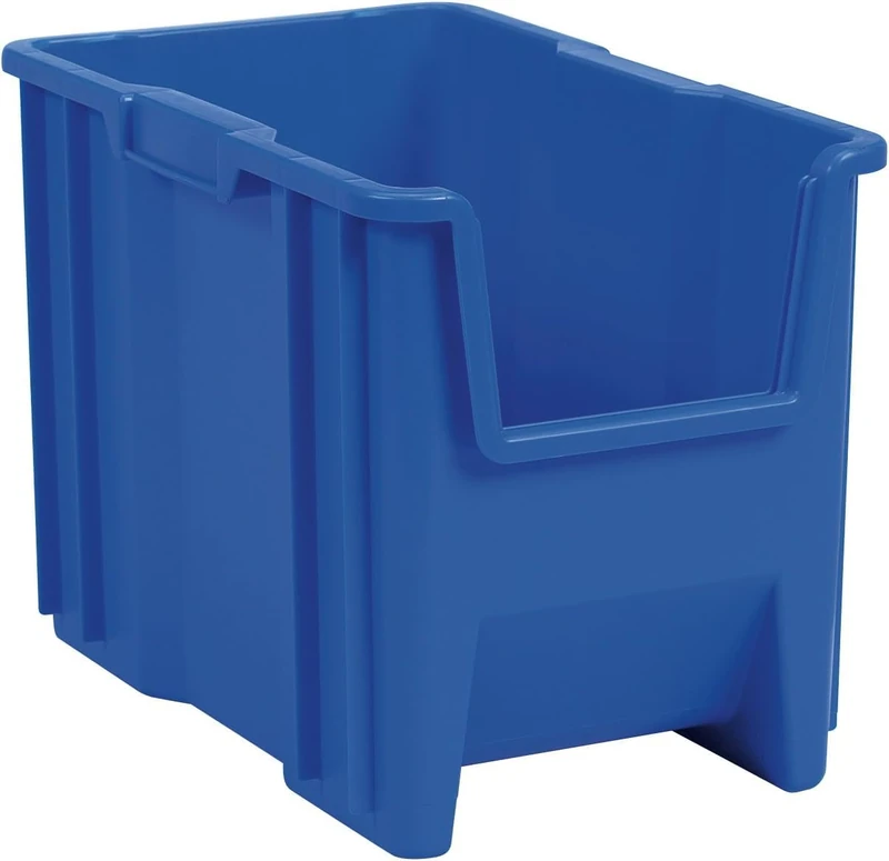 Akro-Mils 13014 Stak-N-Store Stacking Hopper Front Plastic Storage Bin, Blue, Case of 4