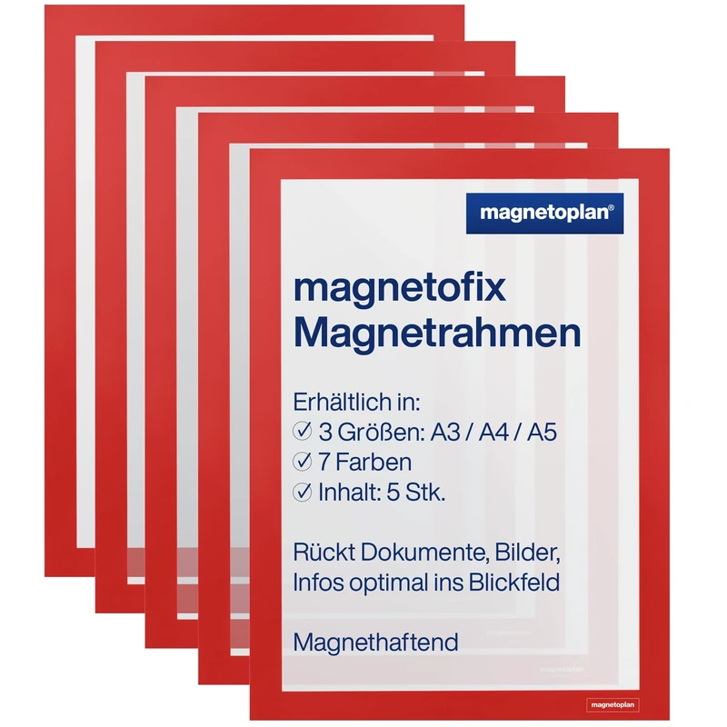 magnetoplan 1130406 Magnetofix Magnetic Frame A3 Pack of 5 – Red