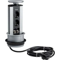 Hager G7044LAN - Telescopic Mini-Column 2 Schuko+Cable 3 m Aluminium - Image 1