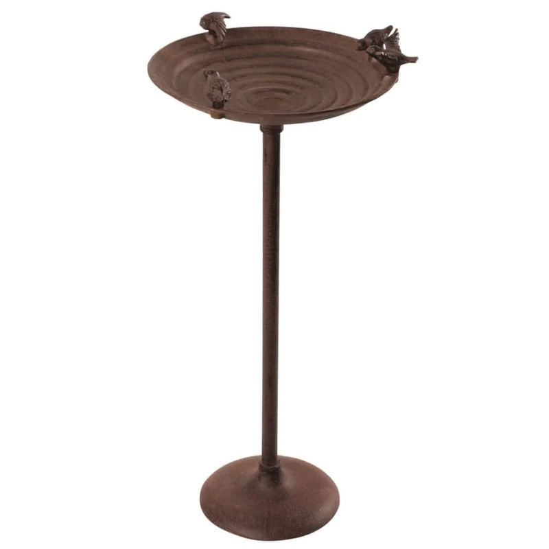 Fallen Fruits Cast Iron Birdbath on Pole, 23" H, Antique Brown