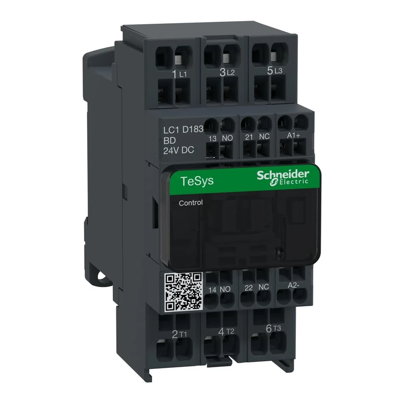 Schneider Electric TeSys Deca contactor,3P(3NO),AC-3/AC-3e,=440V 18A,24V DC coil,spring,LC1D183BD