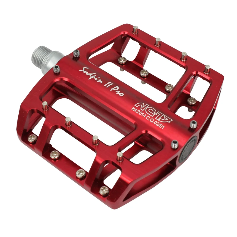 NC-17 Sudpin II Pro Aluminium Platform Pedals Cycling Pedals MTB/Mountain Bike/BMX Pedal Two Ball Bearings + Cr-Mo Axle/Includes Zpins, Pedalen Sudpin II Pro, red