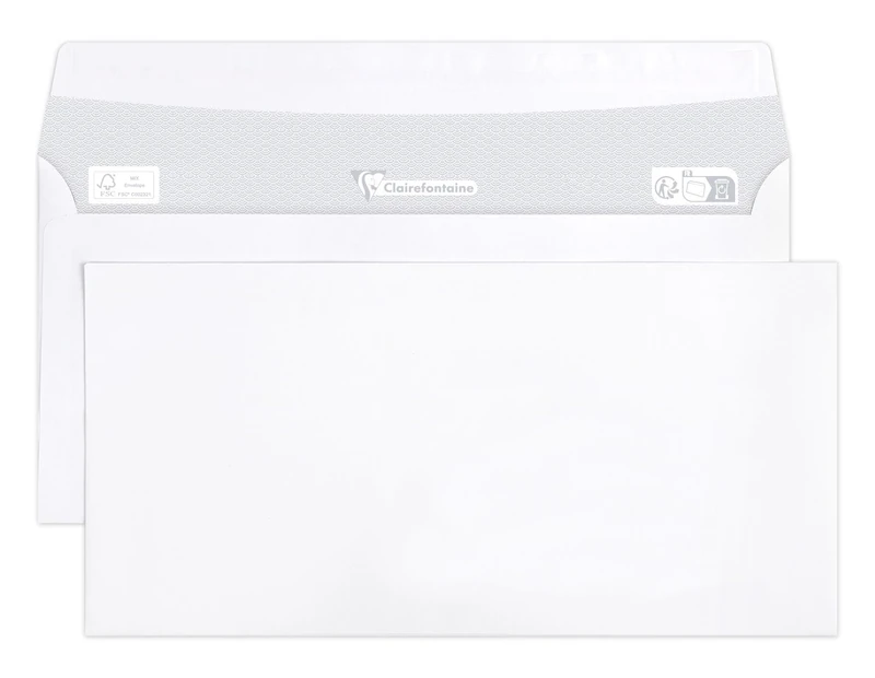 Clairefontaine 5945C - Box of 500 White Envelopes - Size: DL- 110x220mm - Self-Adhesive - 80g/m² - White Colour - Correspondence - Manufactured in France