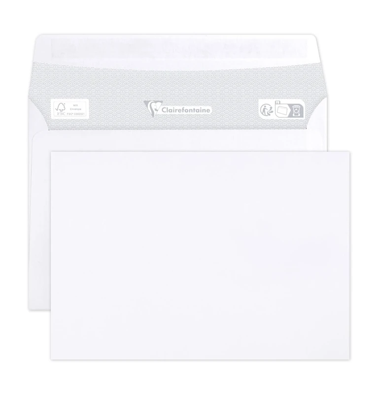 Clairefontaine 5946C - Box of 500 White Envelopes - Size: C6-114x162mm - Self-Adhesive - 80g/m² - White Colour - Correspondence - Manufactured in France