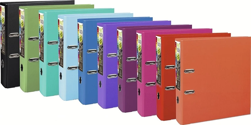 Exacompta - Ref 53384E - Prem'Touch PP Lever Arch File - 320 x 300mm in Size, 2 Rings, Can Hold A4+ Documents, 80mm Spine, 80mm Rings, FSC-Certified - Assorted Colours (Pack of 10)