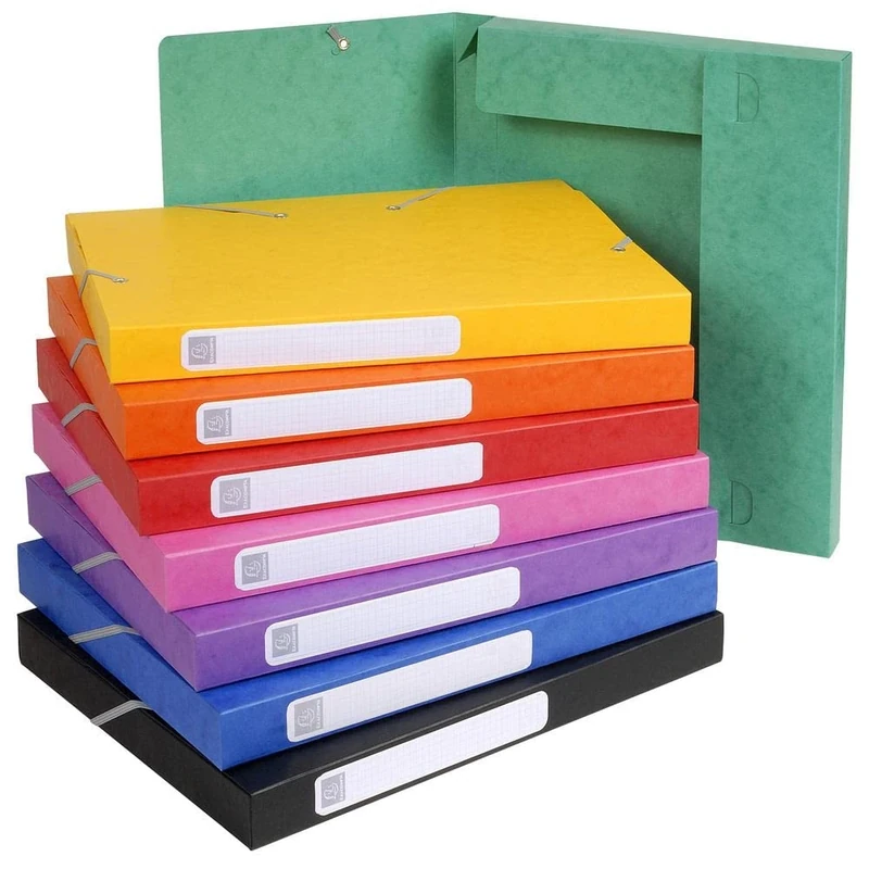 Exacompta - Ref 18500H - Cartobox Pressboard Filing Box - 25 x 33cm, Suitable for A4 Documents, Elastic Straps on 2 Corners, 25mm Spine, FSC-Certified - Assorted Colours (Pack of 25)