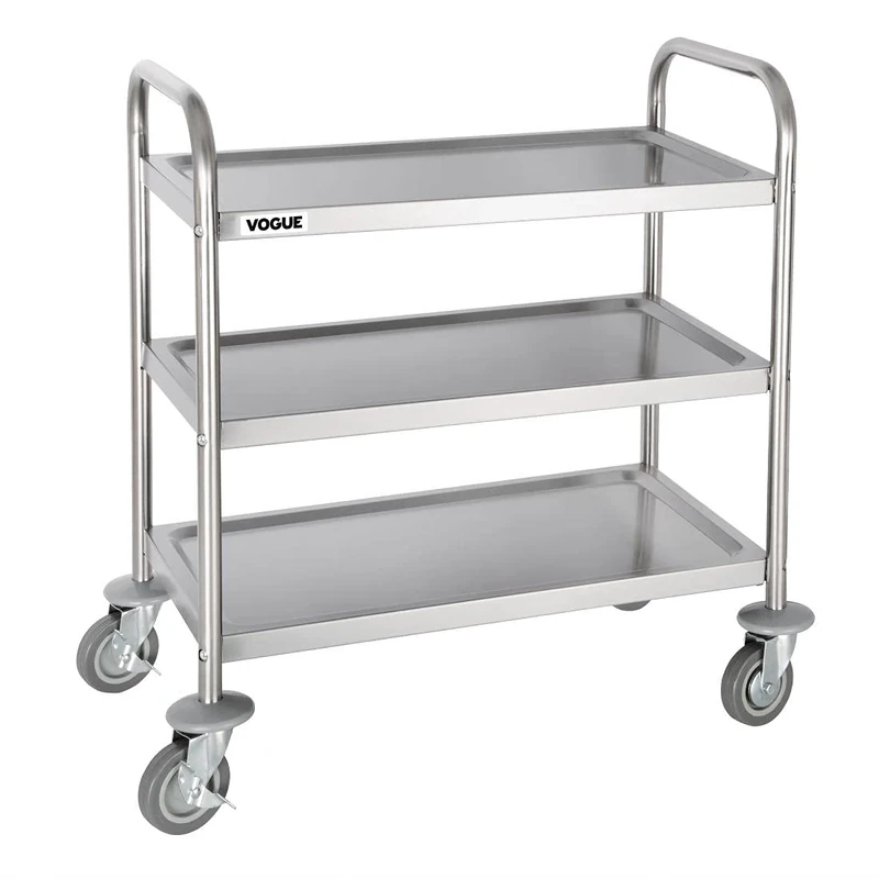 Vogue Stainless Steel 3 Tier Clearing Trolley, Small - Kitchen, Multi-purpose, Utility Cart F993