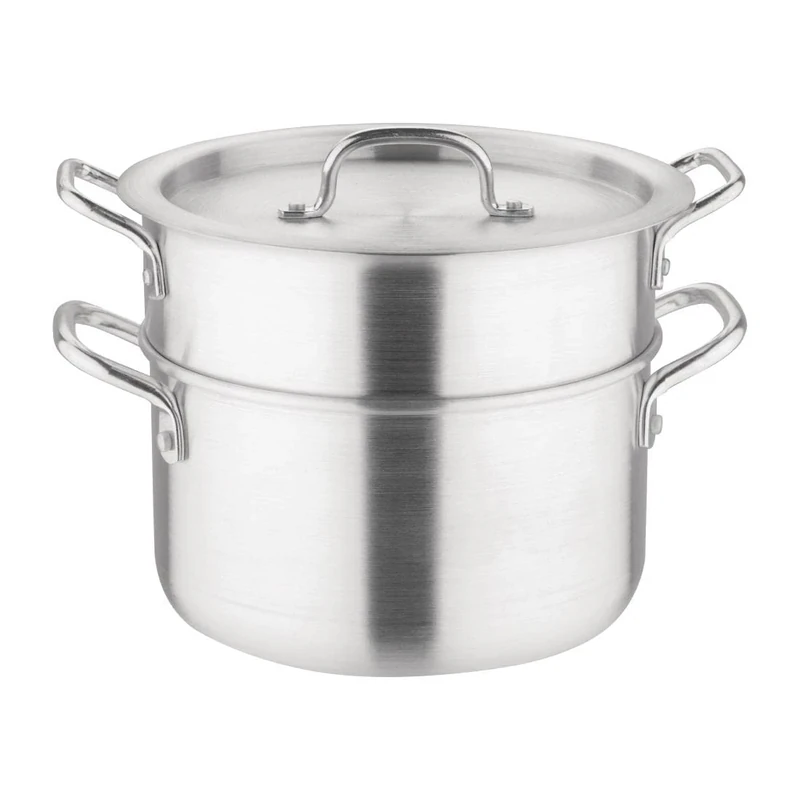 Vogue Aluminium Double Boiler Pan with Lid 4 Litre/24 cm, Silver, Chocolate Melting Pot, Weight: 1.2 kg - For Creating Delicate Sauces, Custards & Melting Chocolate, K643