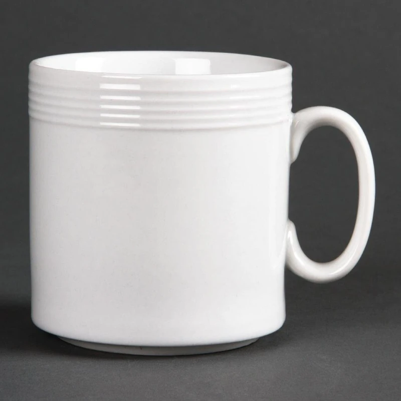 Olympia Linear Mugs 220Ml 8Oz 85X80mm Porcelain White Coffee Tea Cup 12pc