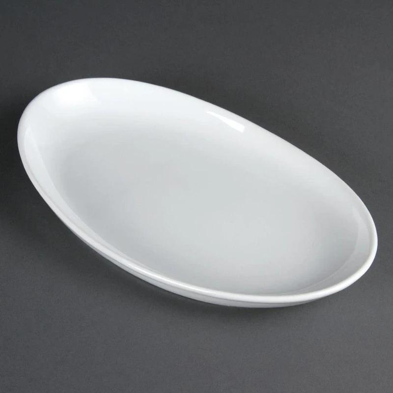 Olympia French Deep Oval Service Plates 304X190mm Porcelain White 4pc