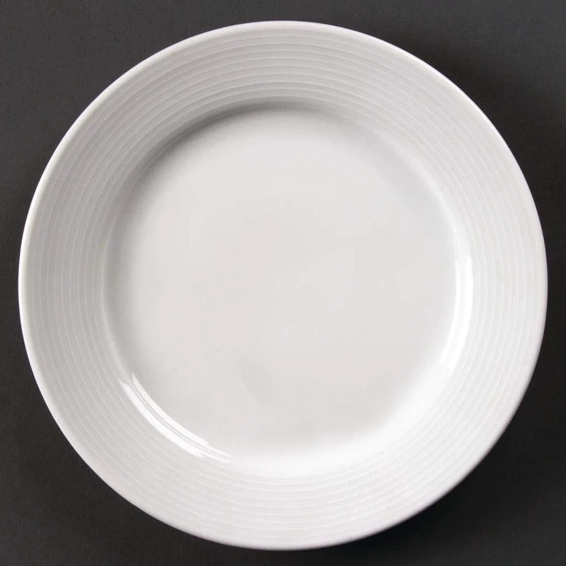 Olympia Linear Wide Rimmed Service Plates 200mm Porcelain White 12pc