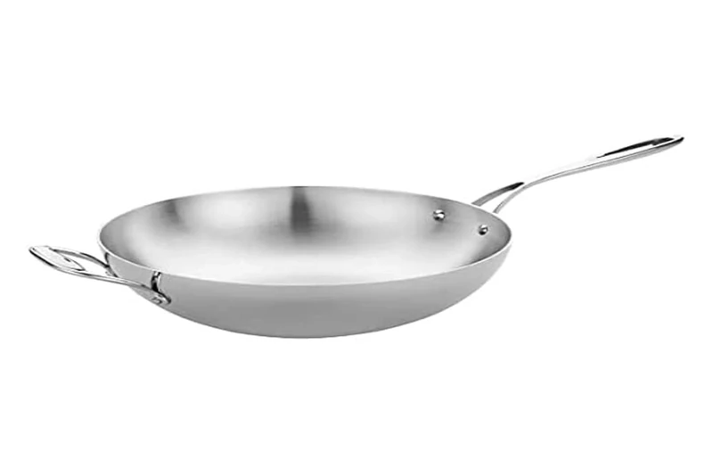 Vogue Tri Wall Wok Flat Base 305 mm, Stainless Steel & Aluminium, Induction Compatible, Dishwasher Safe, Y261