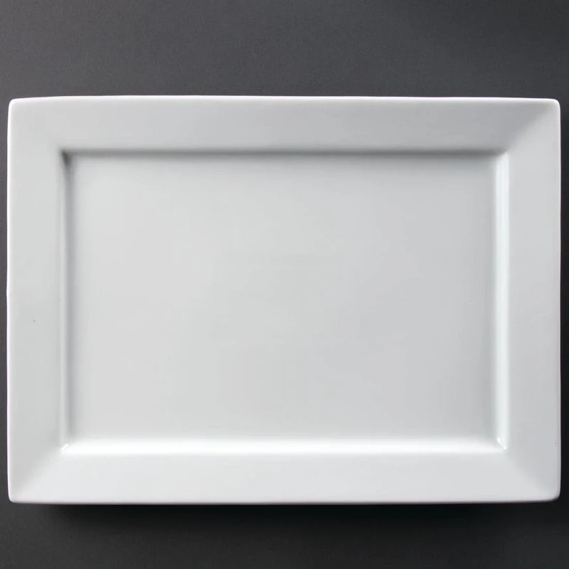 Olympia Wide Rim Rectangular Platter 400X295mm Porcelain White Serving Tray