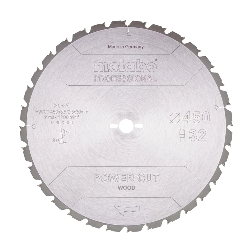 Metabo 628020000 Power Cut Wood Professional Circular Saw Blade 450 x 30, Z32 TZ 10°