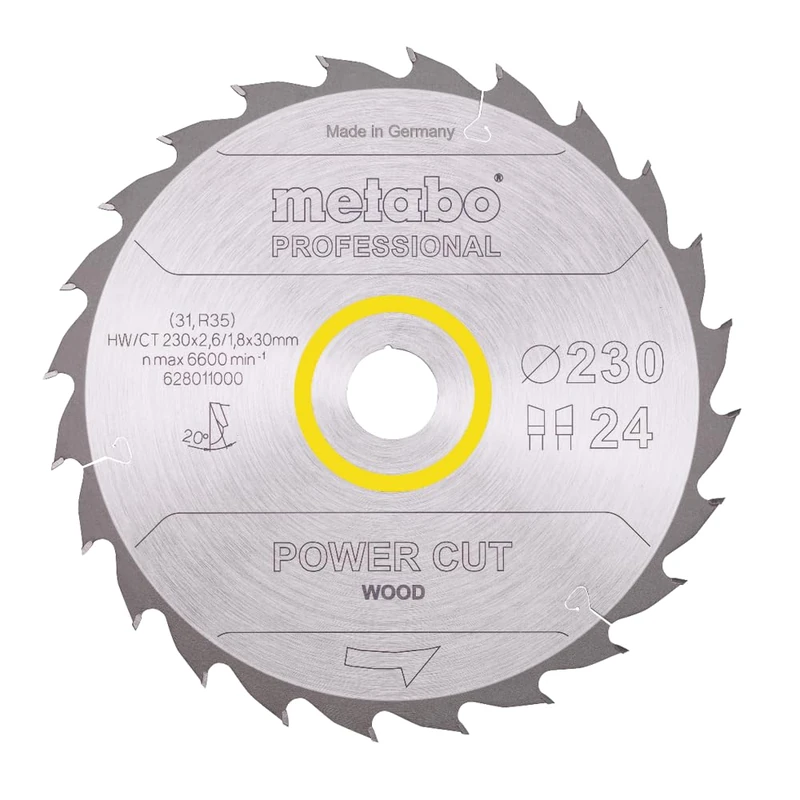 Metabo 628011000 Power Cut Wood Professional Circular Saw Blade 230 x 30, Z24 WZ 20°