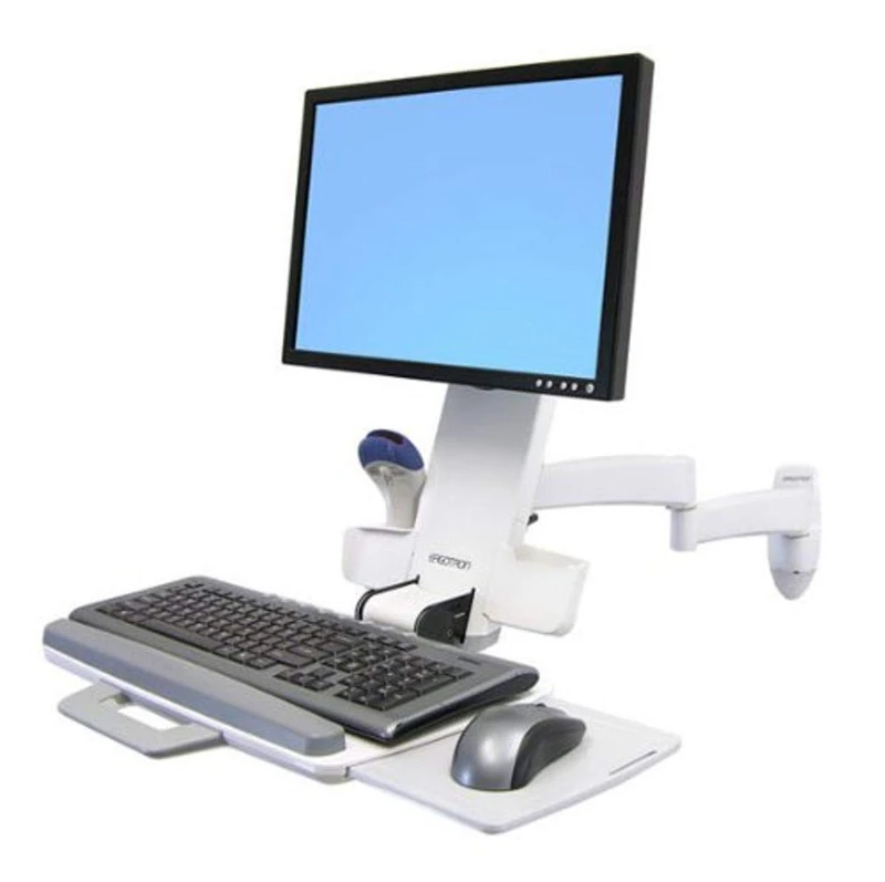 Ergotron 200 Series Combo Arm - Mounting kit (handle, wall bracket, articulating arm, support tray, wrist rest) for LCD display / keyboard / mouse / bar code scanner - plastic, aluminium, steel - white - screen size: up to 24" - wall-mountable - Image 1