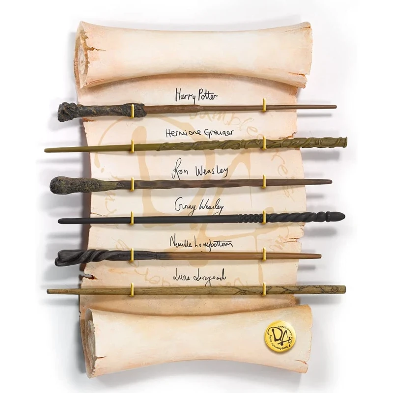 The Noble Collection Harry Potter Dumbledore's Army Wand Collection - Set of 6 Prop Replica Wands on 17in (44cm) Resin Scroll Display - Officially Licensed Film Set Movie Props Gifts