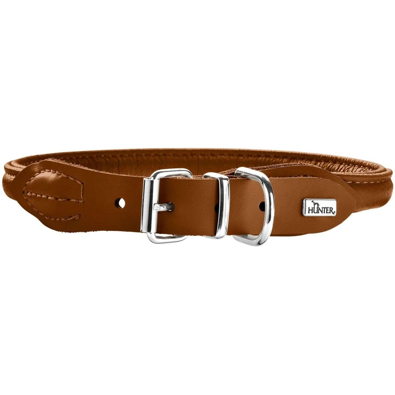 Hunter Round and Soft Elk Leather Dog Collar, Cognac, Adjustabilities 46-51cm