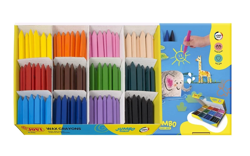 Jovi 300 Triwax Crayons in 12 Colours - Triwax, Triwax, Triwax, Odourless, Easy to Wash, Suitable for All Ages
