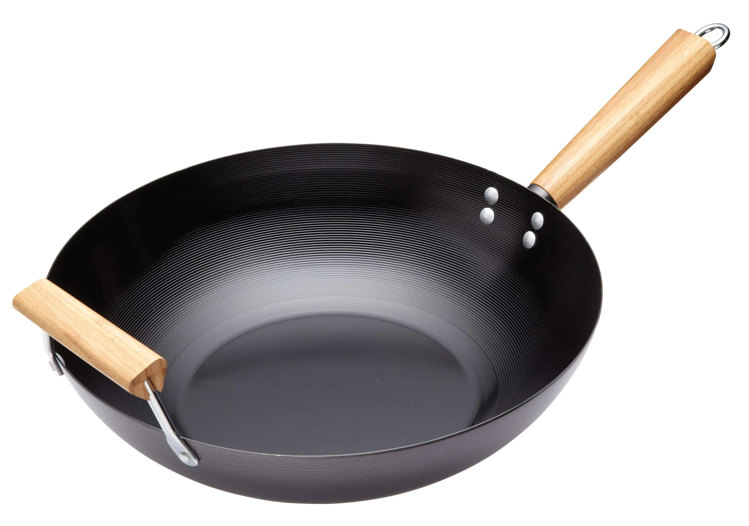 KitchenCraft World of Flavours Large Induction Safe Non Stick Wok with Wooden Handles, Carbon Steel, 35 cm