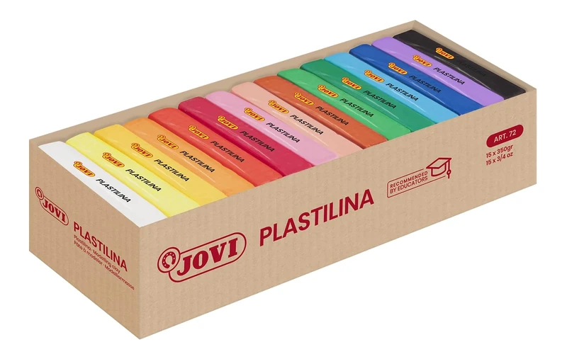 Jovi - Plasticine Box of 15 350 g Non-drying Modelling Clay Bars in 15 Colours, Vegetable base, Non-toxic and Gluten Free