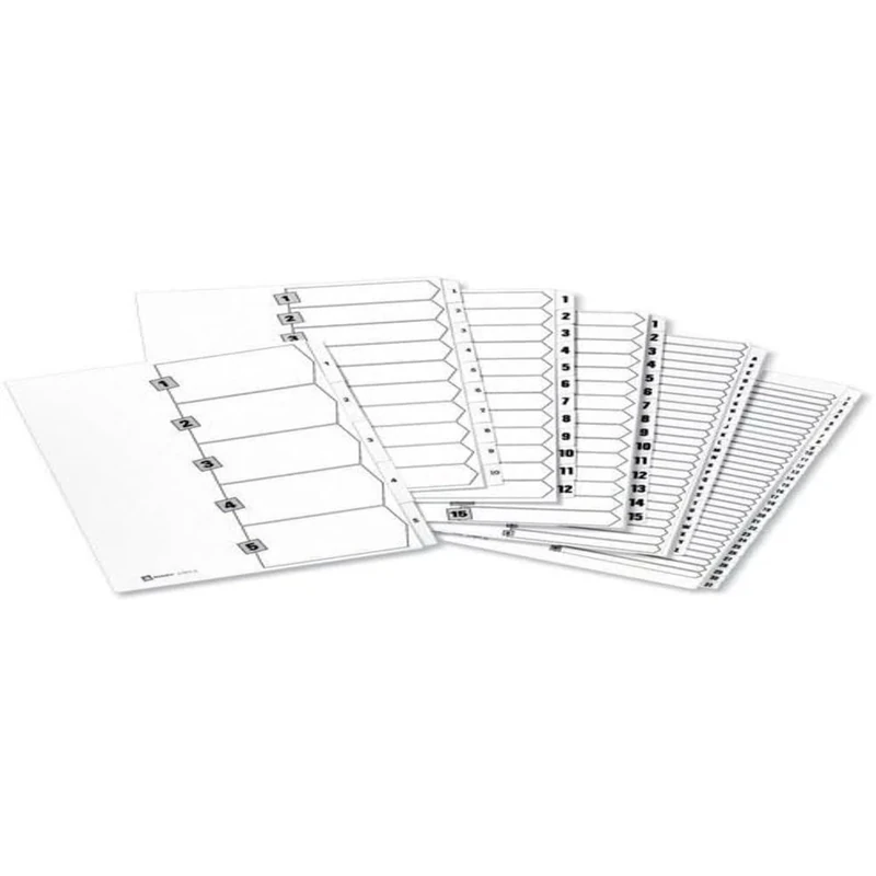 Avery 05247061 A4 Mylar Pre-Printed Unpunched Dividers, 1-5 Numeric, 20 Set Pack - White