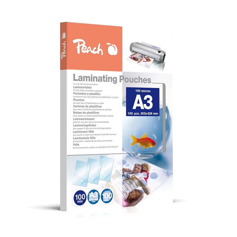 Peach A3 Glossy Laminating Pouches, 100 Mic, Set of 100