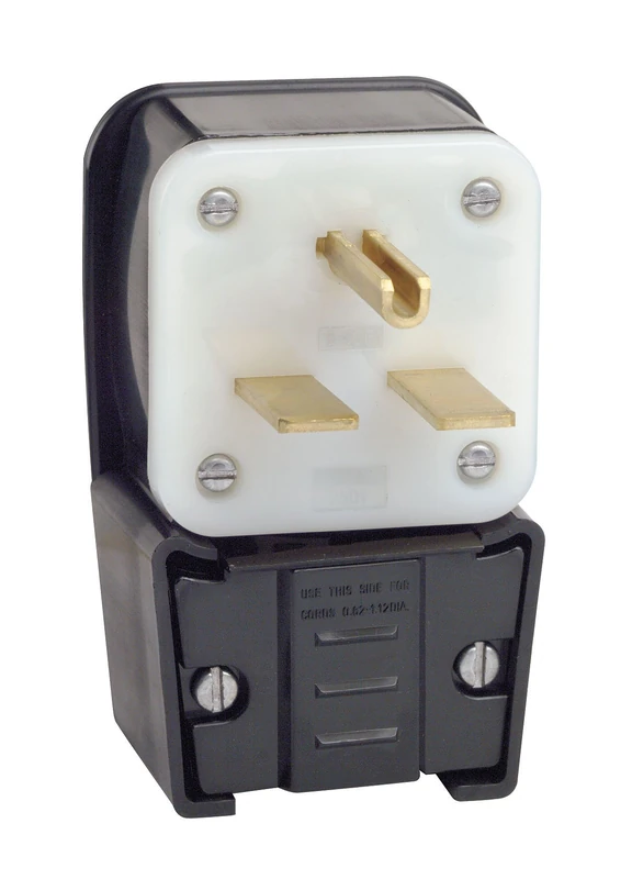 Leviton 9630-P 30 Amp, 250 Volt, Straight Blade, Plug, Industrial Grade, Grounding, Angle, Black - Image 1