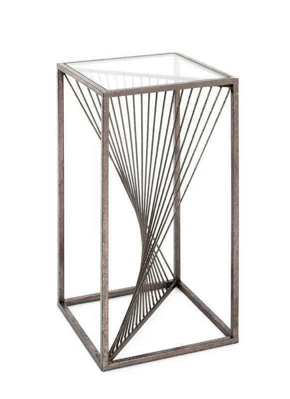 HAKU Möbel End Table Bronze, Metal, Tempered Glass 8 mm - Size: W 30 cm X H 60 cm X D 30 cm, Style: Art Deco