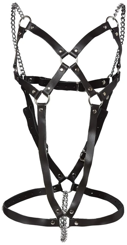 Zado Leather Bondage Harness with 2 Chains S-L - Image 1