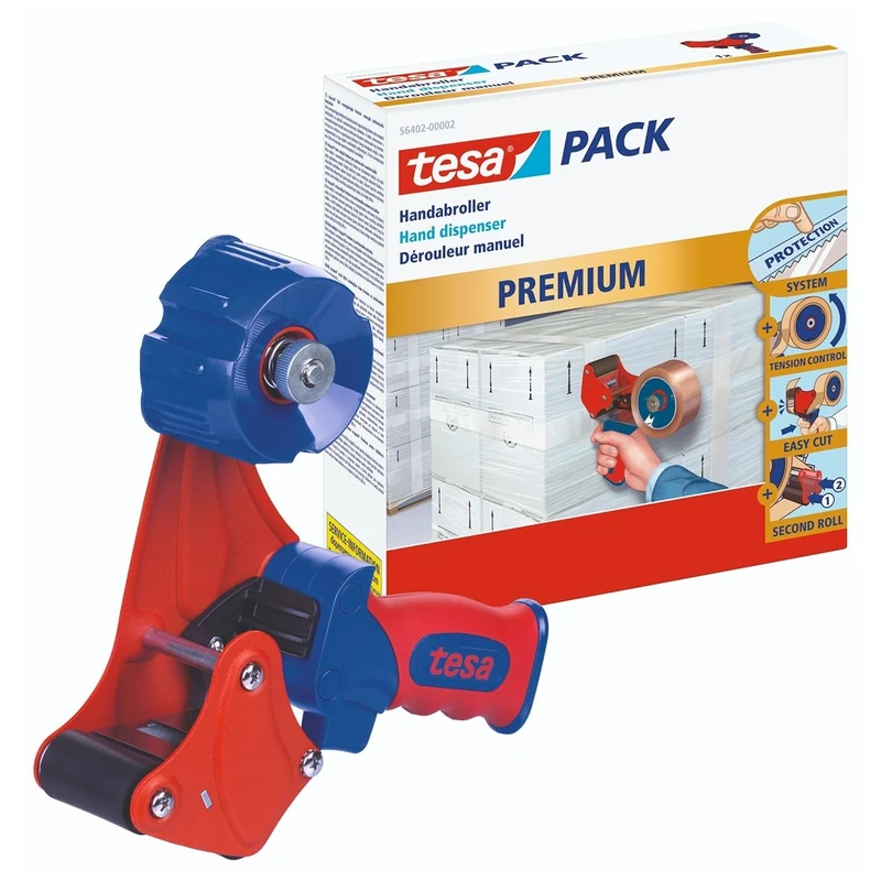 tesa Premium Hand Dispenser - Professional Tape Dispenser for Unwinding Adhesive Packaging Tapes - for Tapes up to 50 mm Wide - Suitable for Industrial Use