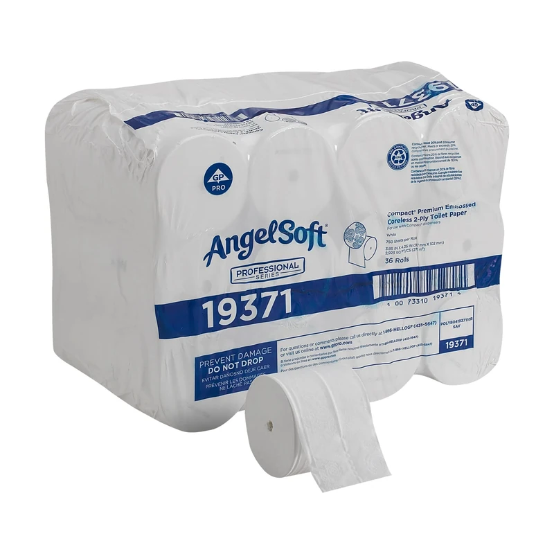 Georgia Pacific Angel Soft Professional Series Compact Premium Embossed Coreless 2-Ply Toilet Paper, 36 rolls, White - 19371