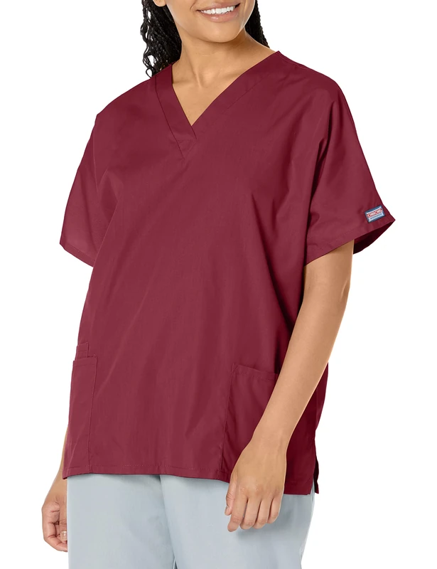 Cherokee Scrubs for Women Workwear Originals V-Neck Top 4700, Wine, XXL Plus