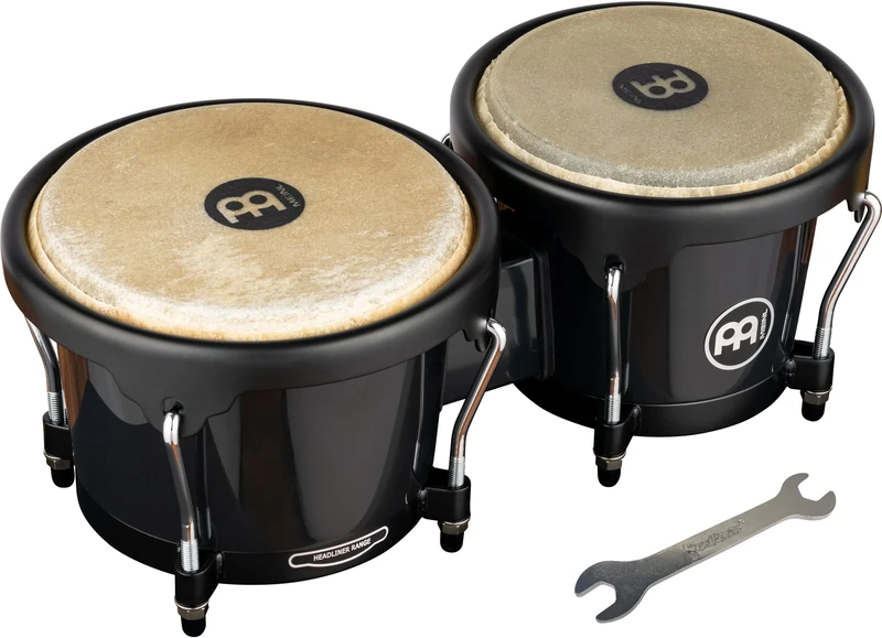 Meinl Percussion Bongos Journey Series - 2 hand drums with 6.5 and 7.5 inches - including tuning key - ABS plastic, Black (HB50BK)