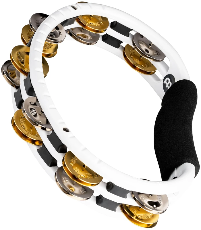 Meinl Percussion Recording Combo Tambourine - 2-Row Tambourine - With Curved Handle - ABS Plastic / Steel and Brass, White / Natural (TMT1M-WH)