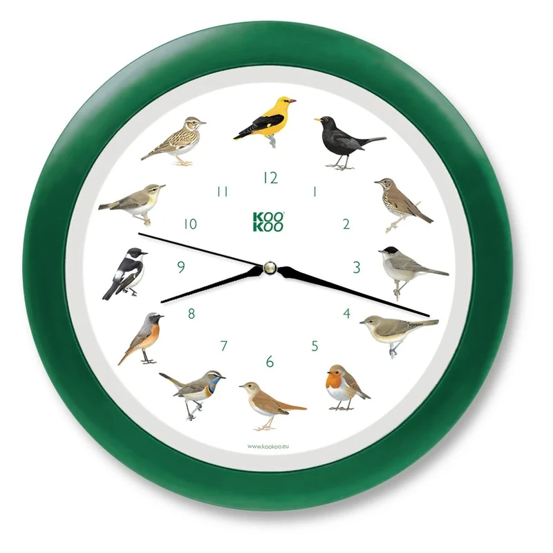 KOOKOO Singvogel green, singing birdclock includes 12 genuine original field recordings from native songbirds