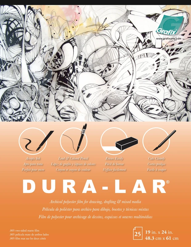 Grafix 19 x 24”, Pad of 25 – .005” Dura-Lar, Economical Alternative to Drafting Film and Acetate, Translucent Drawing Surface for Lead, Ink, Charcoal, Paint, and Colored Pencil, Polyester, Matte - Image 1