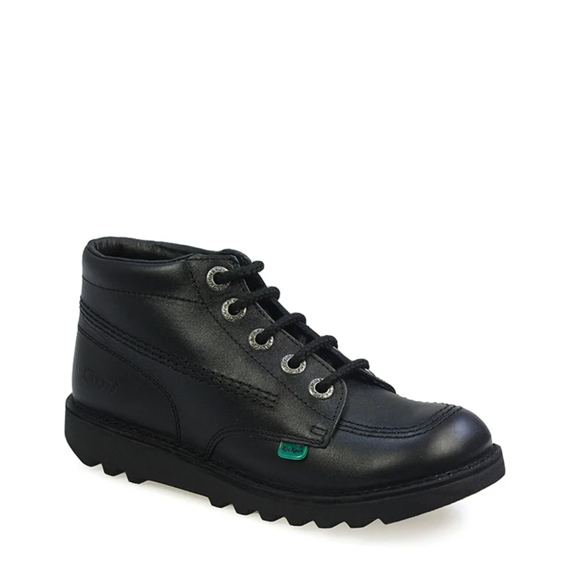 Kickers Kick Hi Core Youth Black Leather Ankle Boots-EU 37