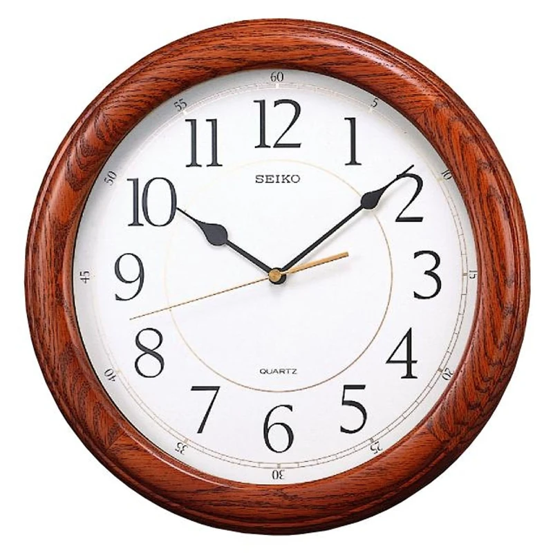 SEIKO Dark Brown Solid Oak Wall Clock with Silent Second Hand